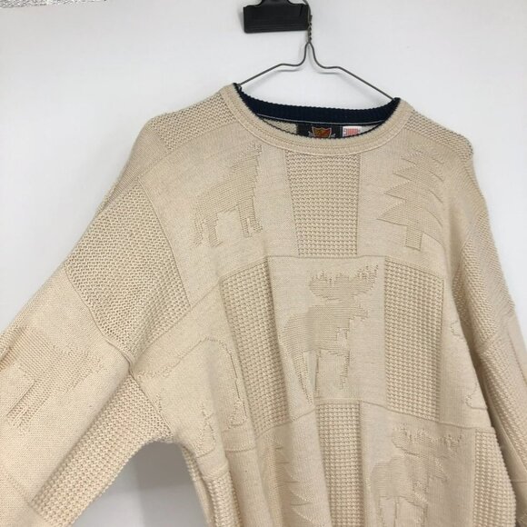 Vintage Brimwick Creme Yellowstone crew oversized sweater moose bear trees - Picture 9 of 15